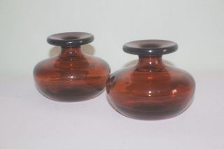 Mid Century Modern made in Finland Amber Glass Bottle Candle Holder Bud Vases 2