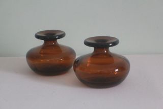 Mid Century Modern made in Finland Amber Glass Bottle Candle Holder Bud Vases 4