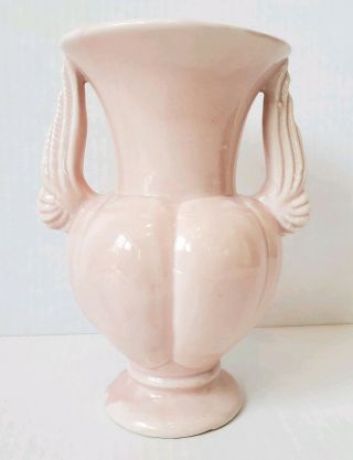 Vintage Niloak Pottery Double Wing Handled Vase Pink Glaze Art Deco Euc