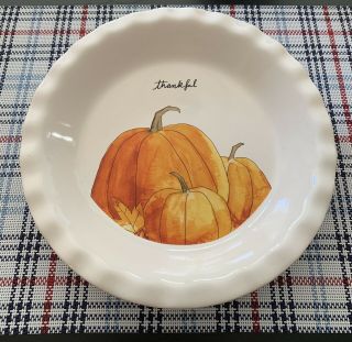 Rae Dunn – Thankful Pumpkins Thanksgiving Pie Platter Dish White Ceramic Fall