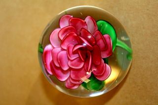 Dynasty Gallery Heirloom Collectibles Art Glass Paperweight Pink Peony 3 X 3