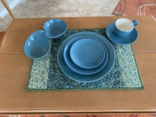 Red Wing Pottery Eva Zeisel Town & Country Plates 6,  Piece Place Setting In Blue