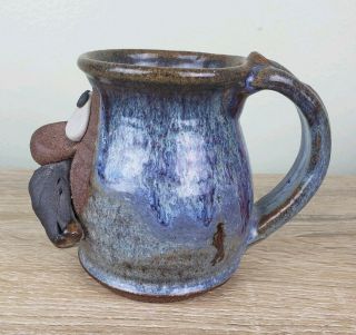 Ugly Mug Face Mustache Man Signed MMS by Mahon Made Stoneware Unique Blue Brown 2