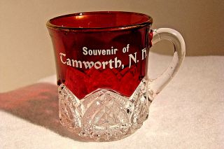 Vintage Ruby Red Glass Cup,  Souvenir Of Tamworth,  Hampshire