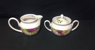 Royal Albert Old Country Roses Pierced Creamer & Sugar Bowl With Lid