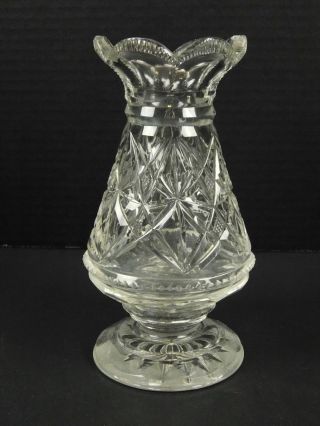 7 Inch Clear Cut Glass Crystal Pedestal Vase Scalloped Edges Flower Display