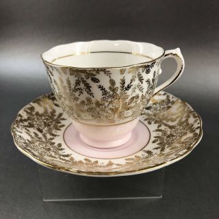 Colclough Pink & Gold Wreath Tea Cup & Saucer English Bone China Teacup England