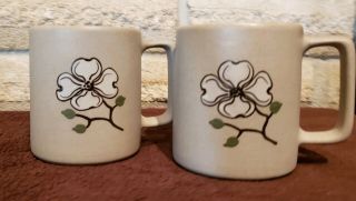 2 Pigeon Forge Pottery Cup Mug Yellow Inside Stoneware Painted Dogwood Flower