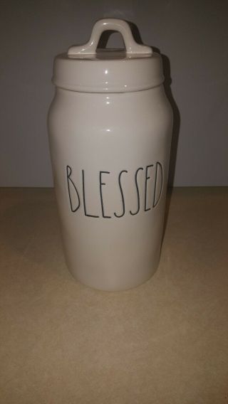 Rae Dunn Blessed Canister With Lid White With Black Writing