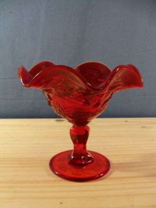 Fenton For L.  G.  Wright Ruby Red Glass Compote W/ Wild Rose Design