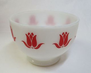 1957 - 58 Vintage Fire - King Red Tulip 13oz Sealtest Cottage Cheese Footed Bowl