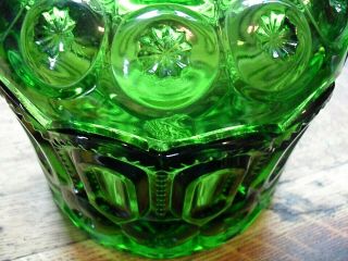 RARE L.  E.  SMITH GREEN GLASS MOON AND STARS LARGE ROUND COOKIE JAR W/ SM CHIPS 5