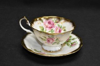 Queen Anne Pink Roses Heavy Gold Wide Mouth Cup & Saucer 5