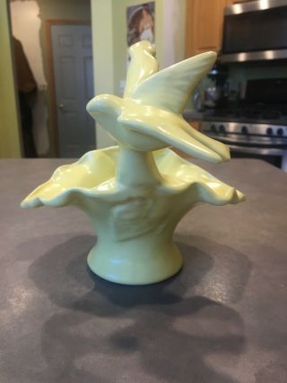 Vintage Camark Art Pottery Yellow Handled Basket Flying Bird On Handle Ceramic
