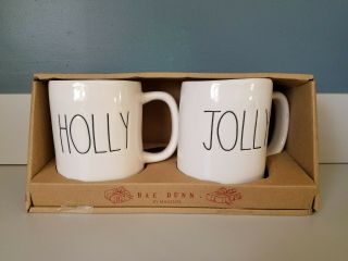 Rae Dunn " Holly And Jolly " Mug Set Ll Christmas