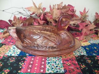 Duck On Nest Pink Light Amber Candy Dish Westmoreland