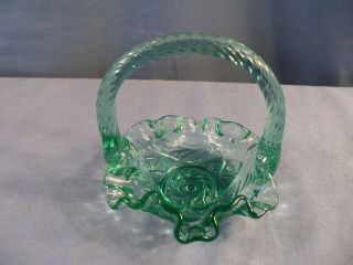 Fenton Green Glass Mini Miniature Basket W/ Pinwheel Starburst Design