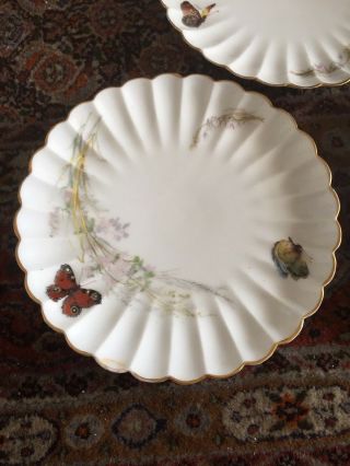 3 Haviland & Co Limoges France Porcelain Plates Butterflies Scalloped Edge 2