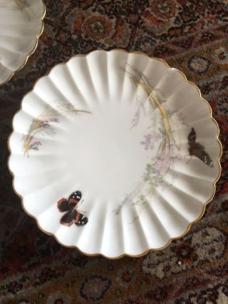 3 Haviland & Co Limoges France Porcelain Plates Butterflies Scalloped Edge 4
