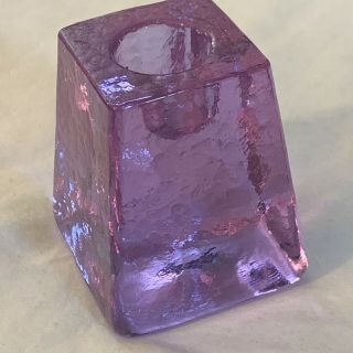 Blenko Art Glass Ice Cube Block Candle Holder Lavender Purple