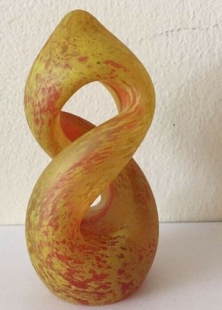 Langham Studio Glass Spiral Art Glass Paperweight Twisted Orange Yellow