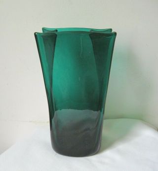 Blenko Glass Hand Blown Glass 8 " Emerald Green Bag Vase