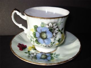 Paragon England Cup & Saucer,  Green,  Colorful Wild Flowers,  Red Roses,  Gorgeous