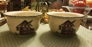 Home & Garden Party Stoneware Set Of Two Soup Bowls Birdhouse