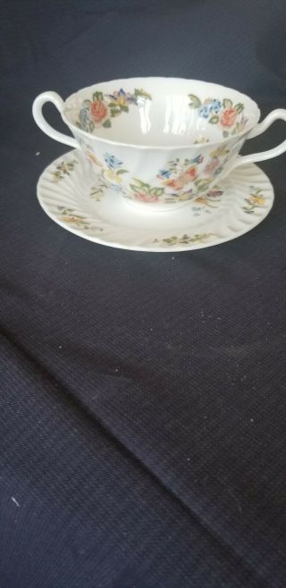 Aynsley Cottage Garden Cup With 2 Handles & Saucer England Flowers And Butterfly