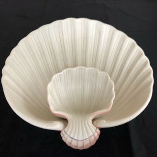 Vintage Fitz And Floyd Sea Shell Nautical Chip Dip Bowl One Piece Pink White