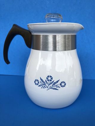 Corning Ware Blue Cornflower 6 Cup Coffee Pot P - 166 W Metal Lid No Percolator