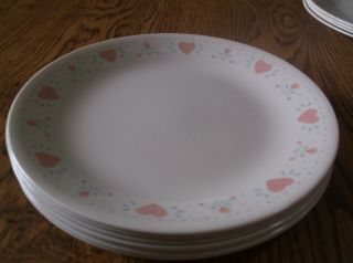 7 Corelle Forever Yours 8 1/2 " Luncheon /salad Plates Corning Pink Hearts