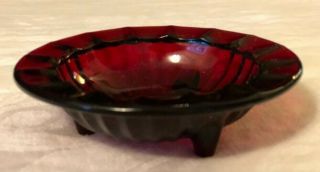 Ruby red depression Carnival glass ashtray,  three legged,  4” round 2
