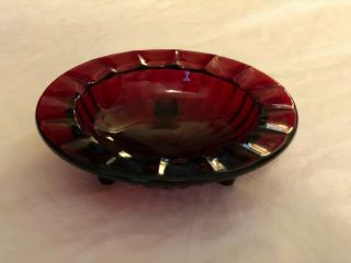 Ruby red depression Carnival glass ashtray,  three legged,  4” round 3