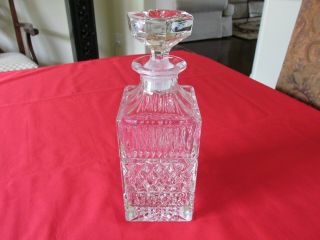 Vtg Heavy Lead Crystal Criss - Cross & Vertical Cut Square Decanter W/stopper 10 "