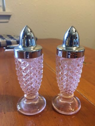 Depression Glass Pink Salt And Pepper Shaker Set.  Similar To Miss America Style