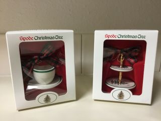 2 Spode Christmas Ornaments - - - 2 - Tier Server & Cup And Saucer - - - Nib