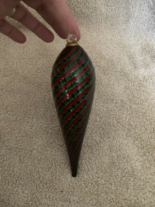Hand Blown Glass Gazing Ball 6.  5”teardrop Red & Green Christmas Ornament Orb