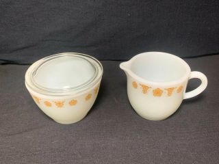 Corelle Corning Pyrex Butterfly Gold Creamer & Sugar Bowl With Lid