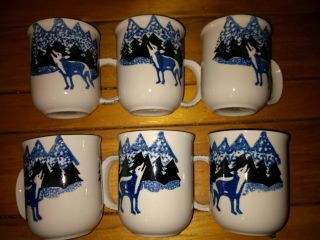 Tienshan Folkcraft Wolf Country Pattern Coffee Mugs Blue Sponge Design
