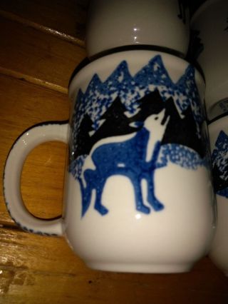 Tienshan Folkcraft Wolf Country Pattern Coffee Mugs Blue Sponge Design 2