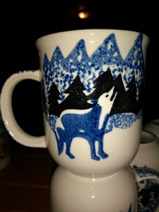 Tienshan Folkcraft Wolf Country Pattern Coffee Mugs Blue Sponge Design 5