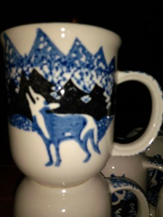 Tienshan Folkcraft Wolf Country Pattern Coffee Mugs Blue Sponge Design 7