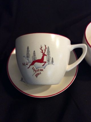 Two Crown Devon Fieldings Red Stag Coffee Cup And Saucer Hand Painted