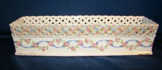 Antique Schierholz Porcelain Rectangular Reticulated Bowl W/hand Painted Roses