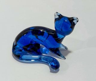 Handmade Cobalt Blue Glass Cat