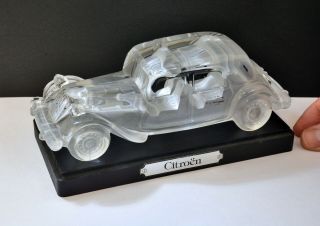 Vintage Hofbauer West German 24 Lead Crystal Glass Citroen Car,  Wooden Stand