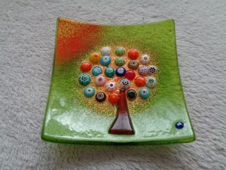 Small Glass Murano Dish With Tree And Glass Beads Made In Italy