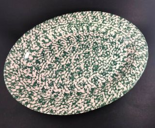 Gerald E Henn Roseville Ohio Pottery Green Spongeware 13 " Oval Serving Platter