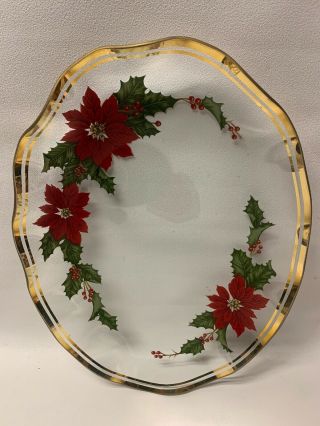 Vtg 1987 G.  Z.  Lefton Wavy Gold Rimmed Poinsettia Dish Platter Christmas Holiday